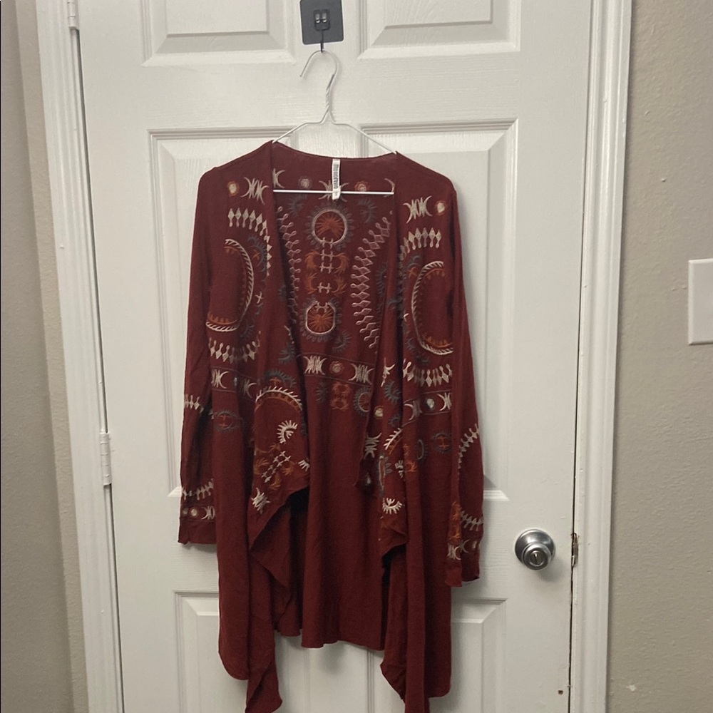 Monoreno Eclipse Embroidered Cardigan sweater burgundy